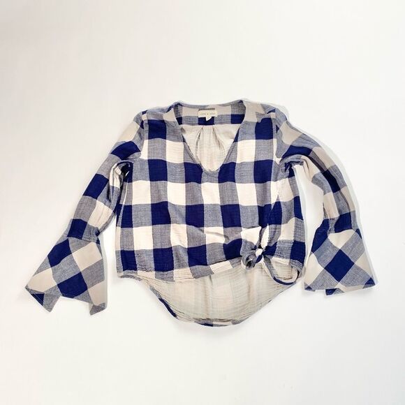 Cloth & Stone blue check tie front gauzy blouse - Picture 1 of 9